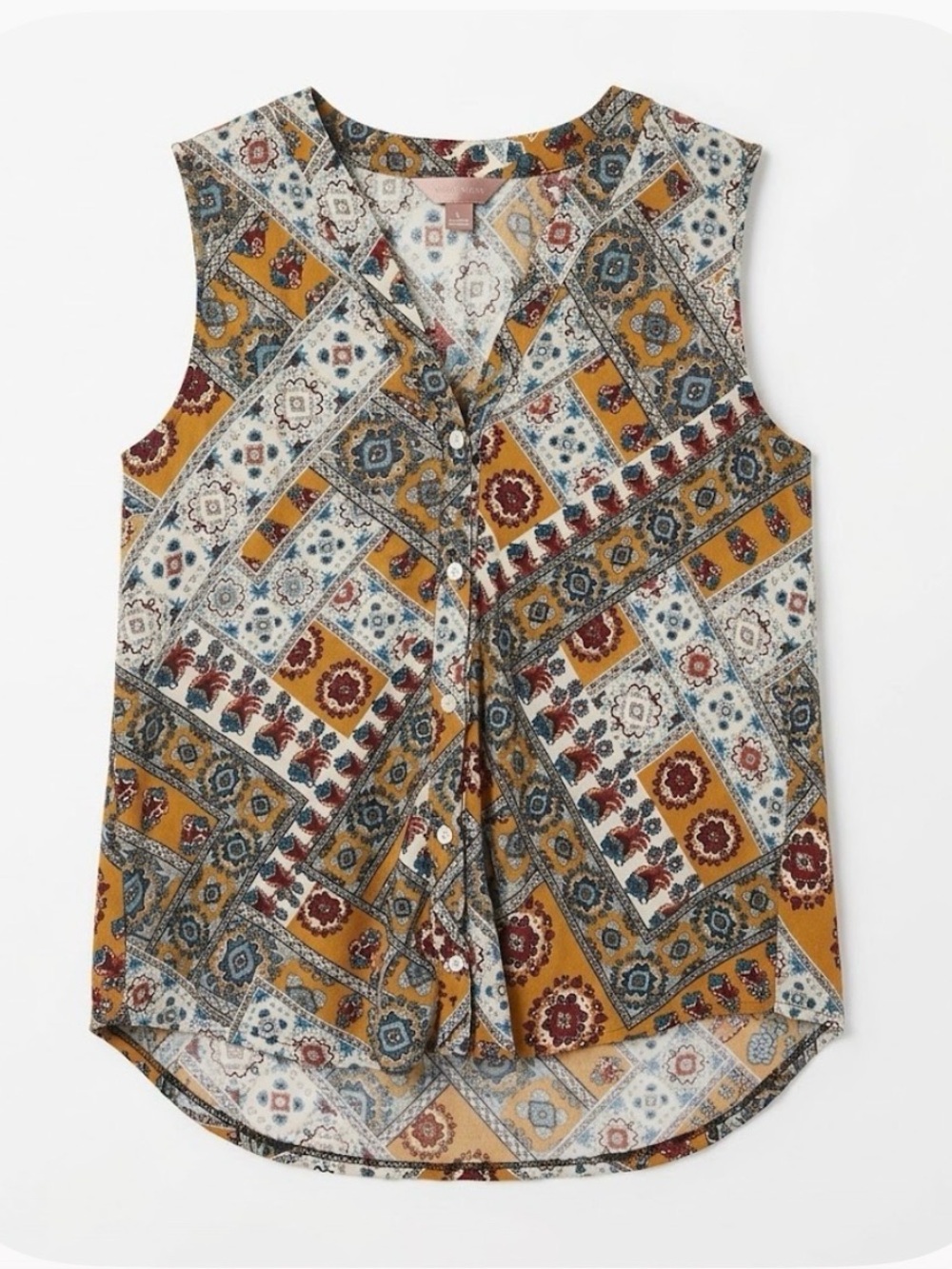 AMANA Sleeveless Button Down Blouse, Women’s M, Multicolor